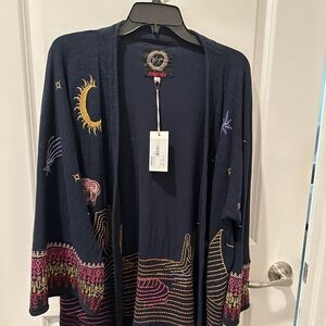 Johnny Was Midnight Blue Embroidered Cardigan Biya